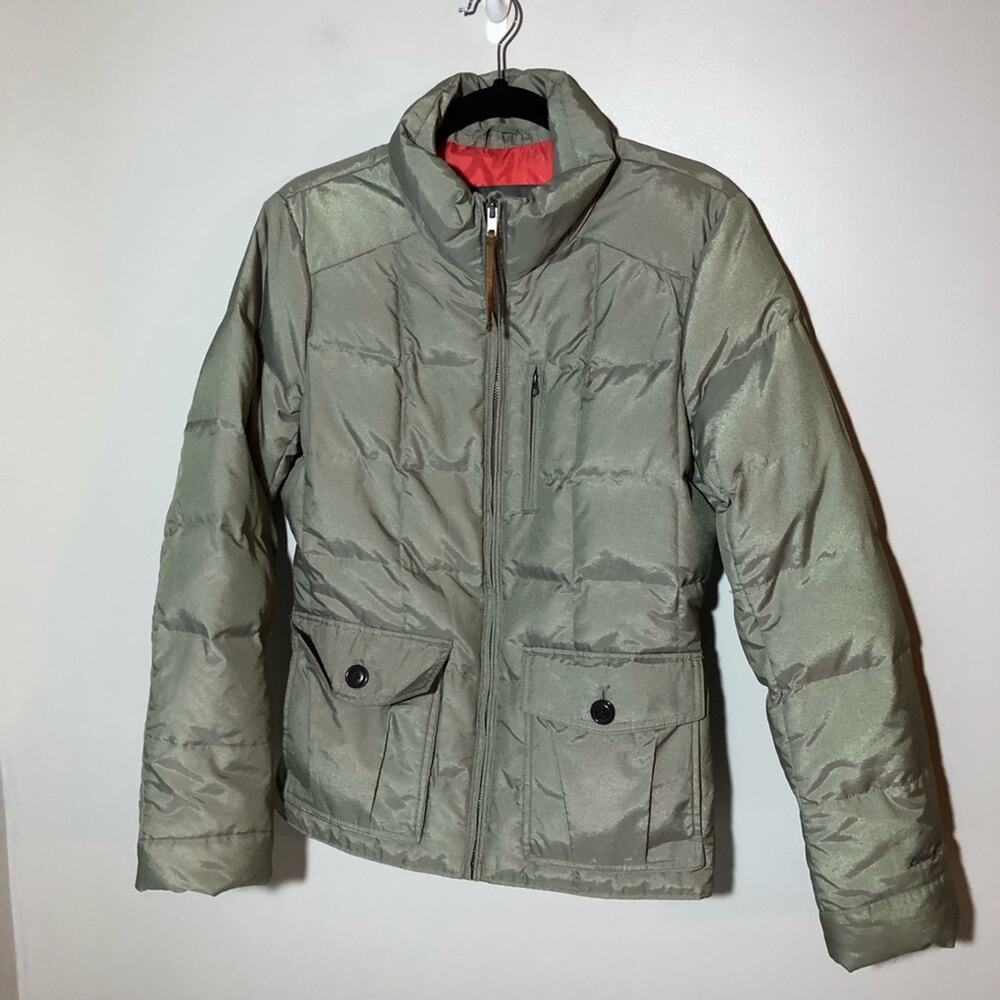Eddie Bauer Yukon 550 goose down womens quilted jacket sz M tan neutral warm